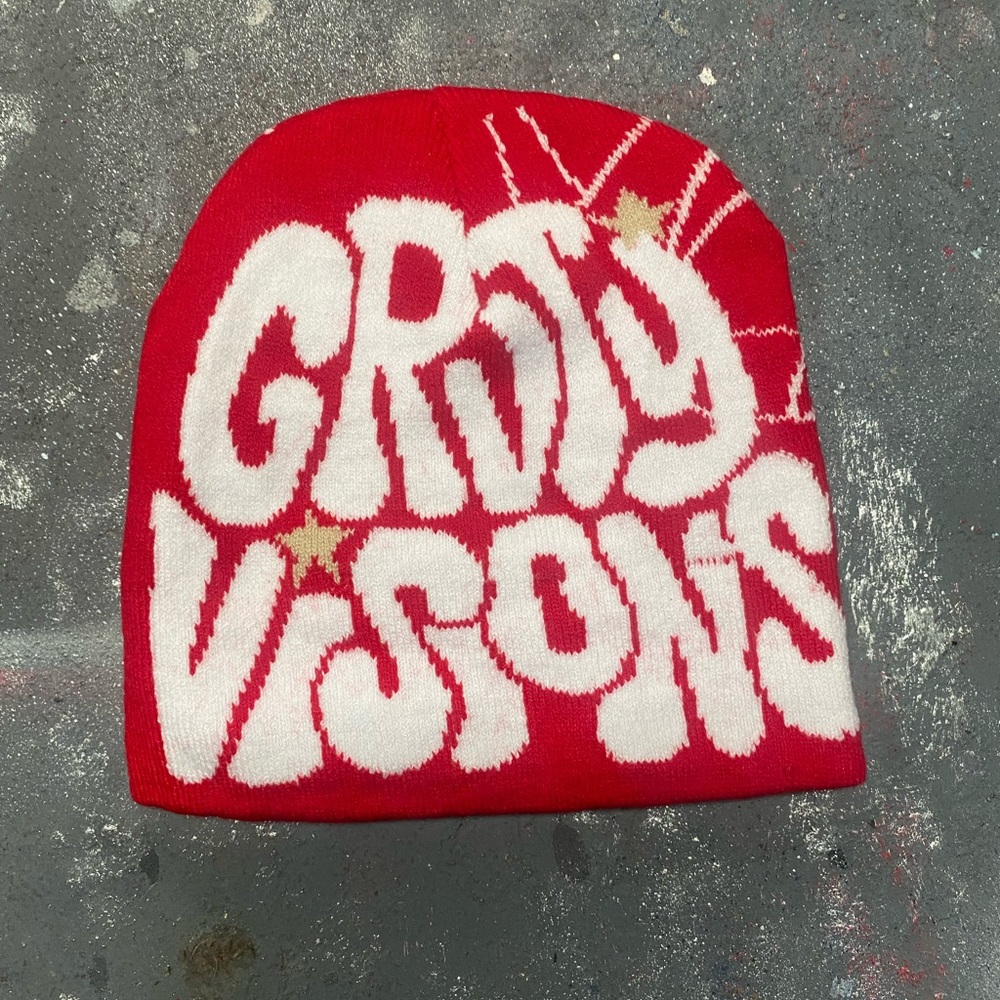 Red and white Gravity visions beanie